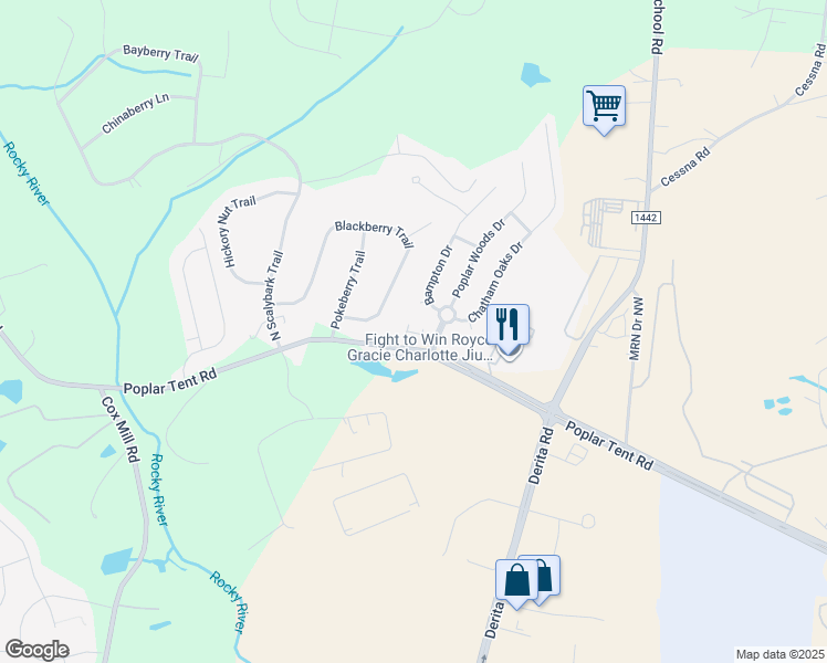 map of restaurants, bars, coffee shops, grocery stores, and more near 8572 Forest Point Road Northwest in Concord