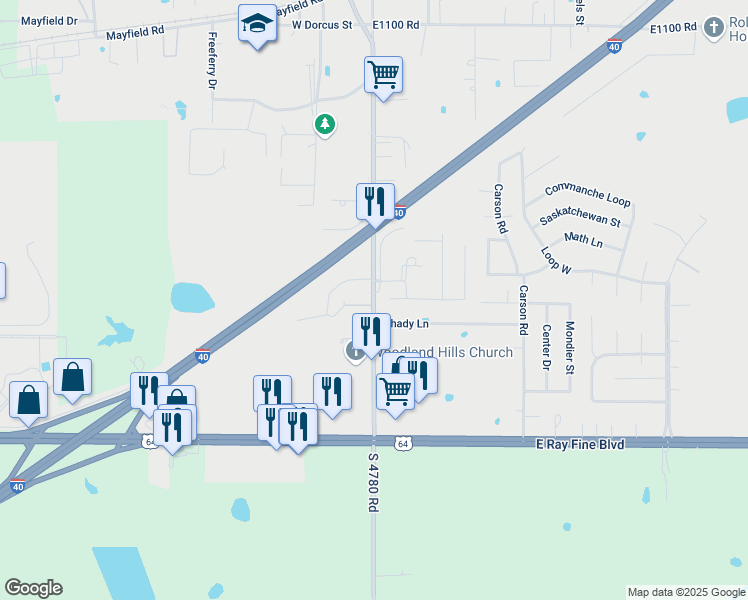 map of restaurants, bars, coffee shops, grocery stores, and more near 100 Roland Estate Lane in Roland