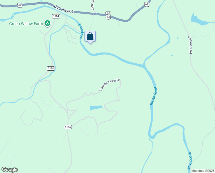 map of restaurants, bars, coffee shops, grocery stores, and more near 419 Travelers Rest Lane in Rutherfordton