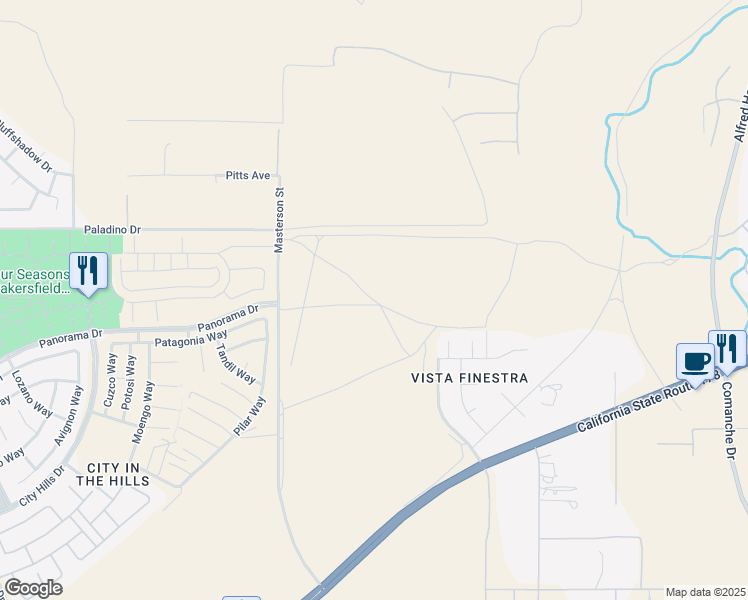 map of restaurants, bars, coffee shops, grocery stores, and more near Hickok Drive in Bakersfield