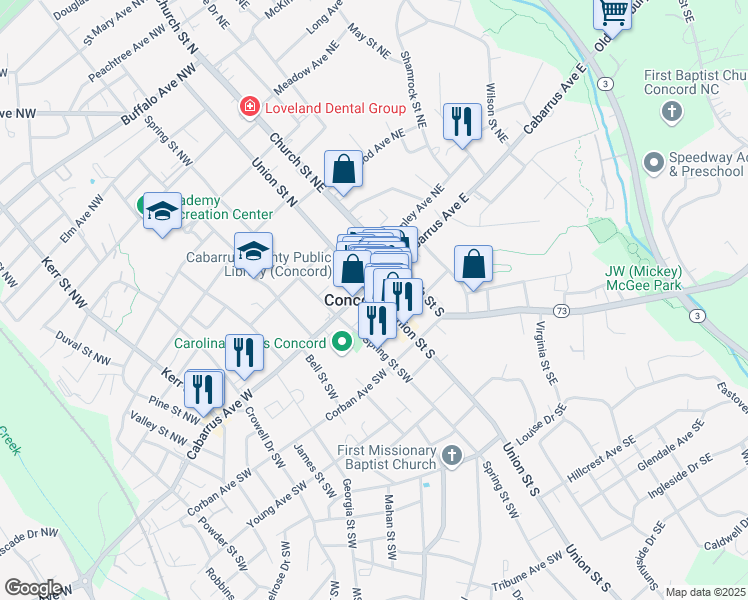 map of restaurants, bars, coffee shops, grocery stores, and more near in Concord