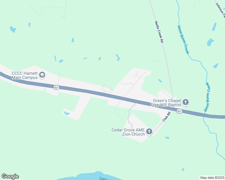 map of restaurants, bars, coffee shops, grocery stores, and more near 61 Cedar Grove School Road in Lillington