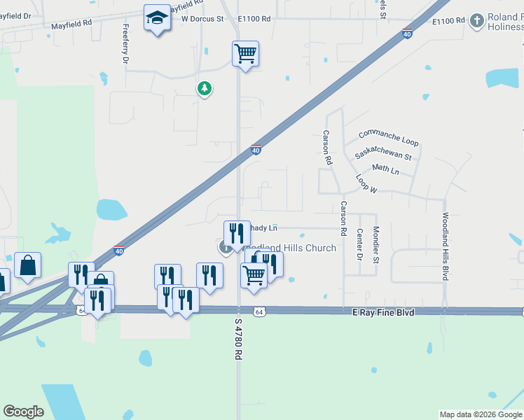 map of restaurants, bars, coffee shops, grocery stores, and more near 146-200 Davis Lane in Roland