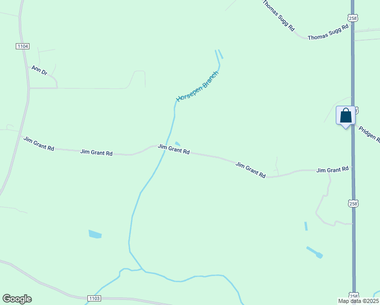 map of restaurants, bars, coffee shops, grocery stores, and more near Jim Grant Road in Greene County