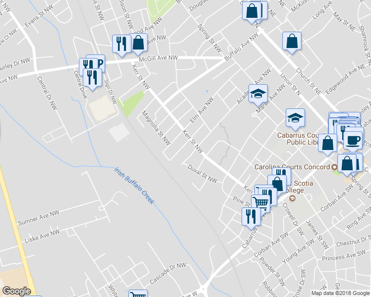 map of restaurants, bars, coffee shops, grocery stores, and more near 273 Odell Drive Northwest in Kannapolis