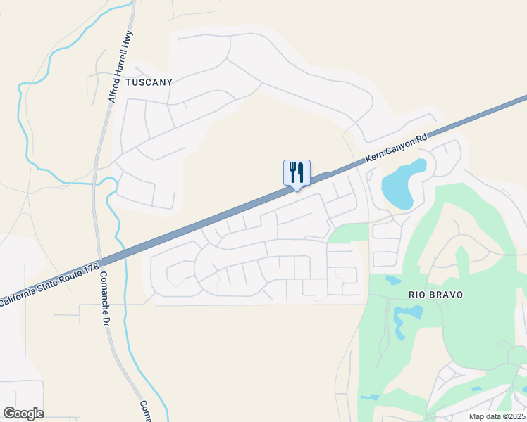 map of restaurants, bars, coffee shops, grocery stores, and more near 13916 Sandstone Peak Drive in Bakersfield