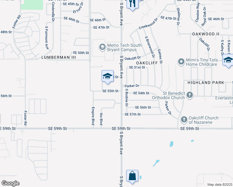 map of restaurants, bars, coffee shops, grocery stores, and more near 2926 Southeast 55th Street in Oklahoma City