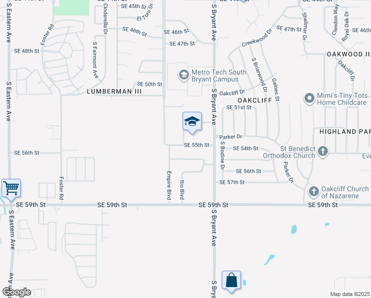map of restaurants, bars, coffee shops, grocery stores, and more near 2838 Southeast 55th Street in Oklahoma City