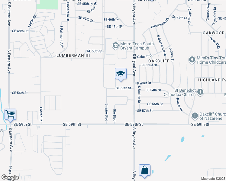 map of restaurants, bars, coffee shops, grocery stores, and more near 2810 Southeast 55th Street in Oklahoma City