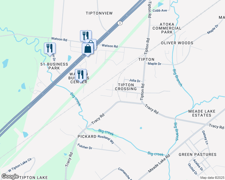 map of restaurants, bars, coffee shops, grocery stores, and more near 287 Tipton Crossing Avenue in Atoka