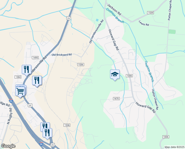 map of restaurants, bars, coffee shops, grocery stores, and more near 202 Brickton Village Circle in Fletcher