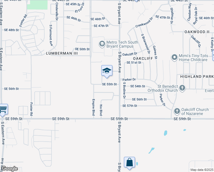 map of restaurants, bars, coffee shops, grocery stores, and more near 2838 Southeast 55th Street in Oklahoma City