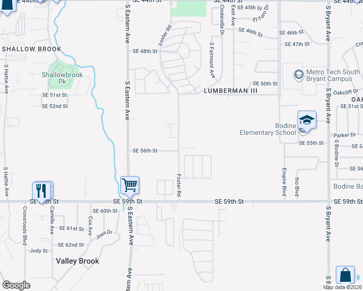 map of restaurants, bars, coffee shops, grocery stores, and more near 5508 Foster Road in Oklahoma City