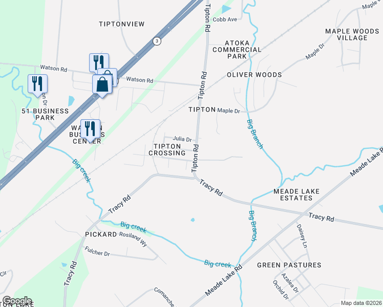 map of restaurants, bars, coffee shops, grocery stores, and more near 25 Melissa Avenue in Atoka