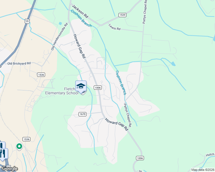 map of restaurants, bars, coffee shops, grocery stores, and more near 64 Foxden Drive in Fletcher