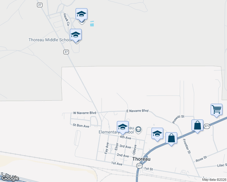 map of restaurants, bars, coffee shops, grocery stores, and more near Calle Bonita Court in Thoreau