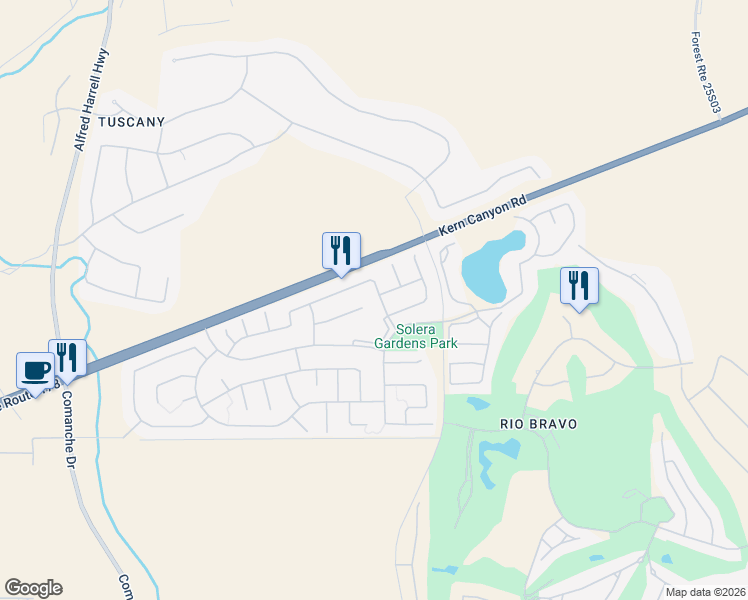 map of restaurants, bars, coffee shops, grocery stores, and more near 6212 Pinion Ranch Road in Bakersfield
