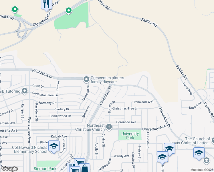 map of restaurants, bars, coffee shops, grocery stores, and more near 4830 Columbus Street in Bakersfield