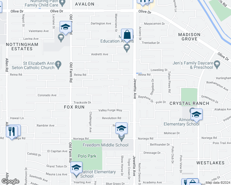 map of restaurants, bars, coffee shops, grocery stores, and more near 11414 Ocean Wave Drive in Bakersfield
