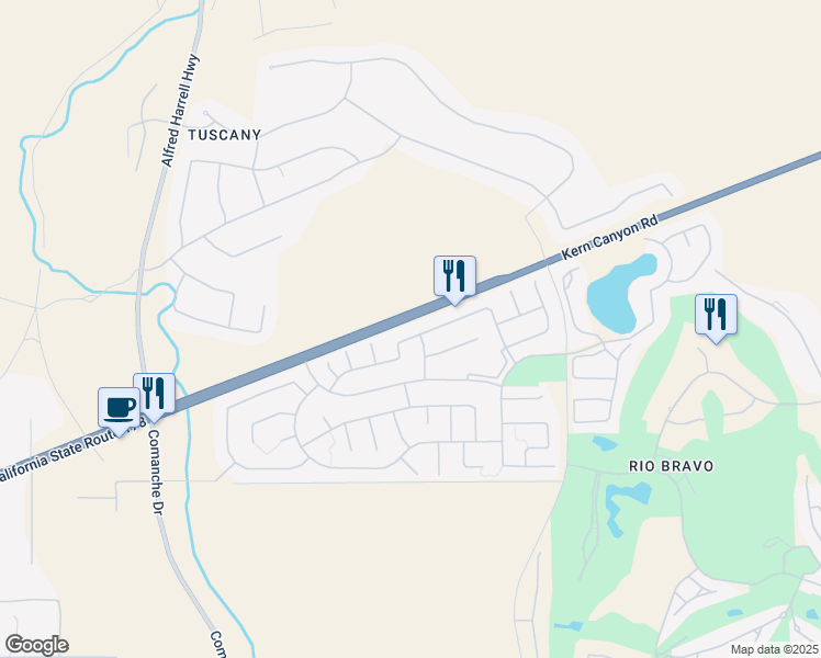 map of restaurants, bars, coffee shops, grocery stores, and more near 13916 Sandstone Peak Drive in Bakersfield