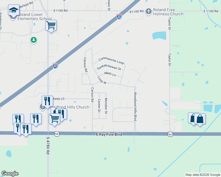 map of restaurants, bars, coffee shops, grocery stores, and more near 309 Loop West in Roland