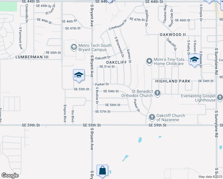 map of restaurants, bars, coffee shops, grocery stores, and more near 3121 Southeast 54th Street in Oklahoma City