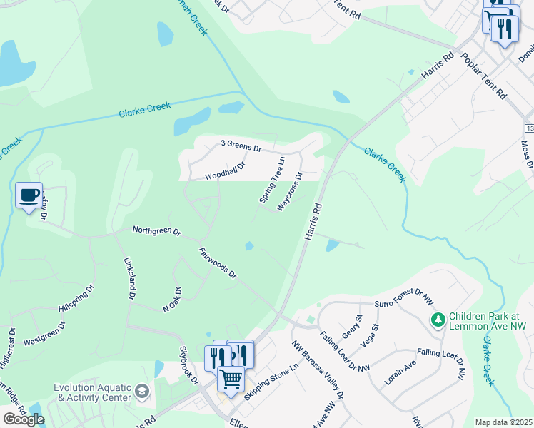 map of restaurants, bars, coffee shops, grocery stores, and more near 10731 Waycross Drive in Huntersville