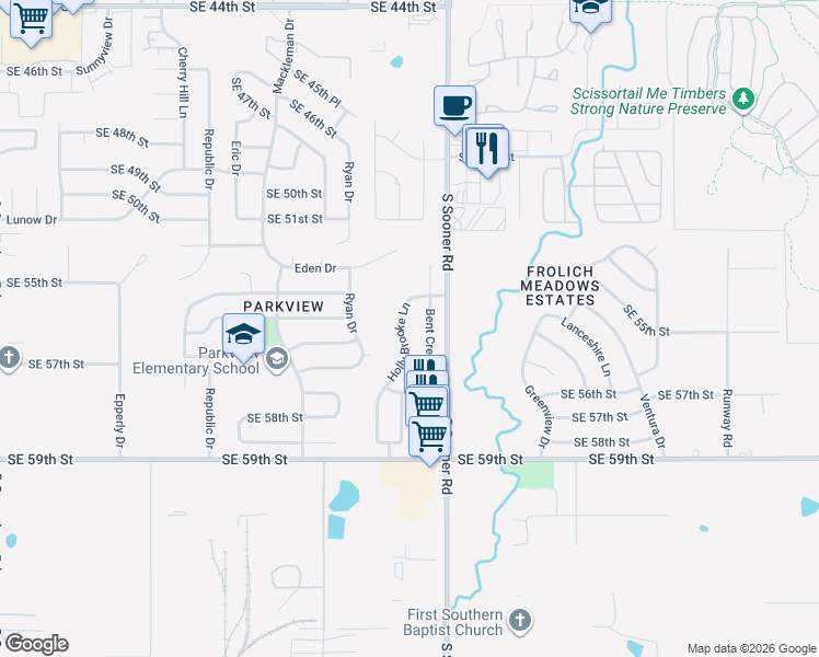 map of restaurants, bars, coffee shops, grocery stores, and more near 5504 Holly Brooke Ln in Oklahoma City