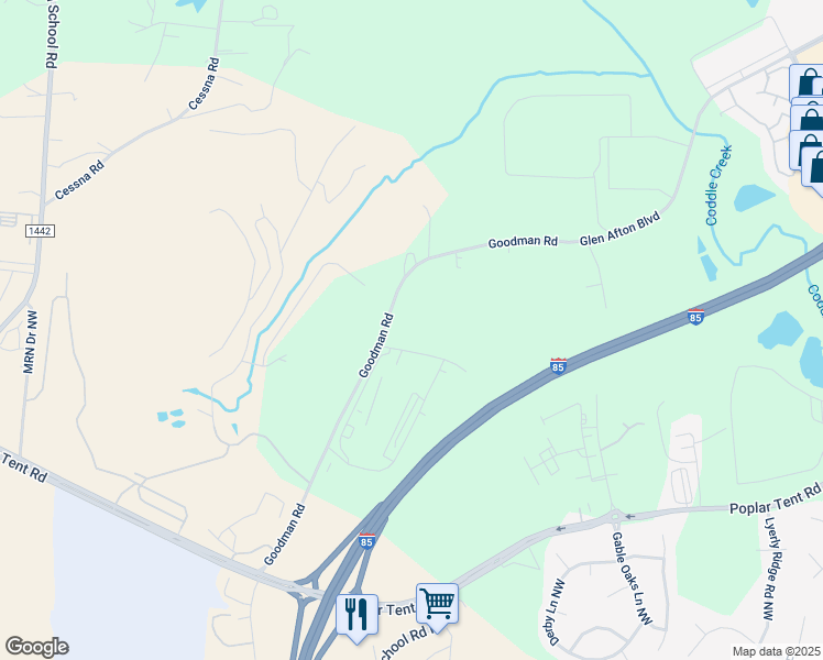 map of restaurants, bars, coffee shops, grocery stores, and more near 301 Goodman Road in Concord