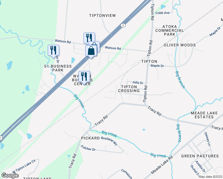 map of restaurants, bars, coffee shops, grocery stores, and more near 276 Tipton Crossing Avenue in Atoka