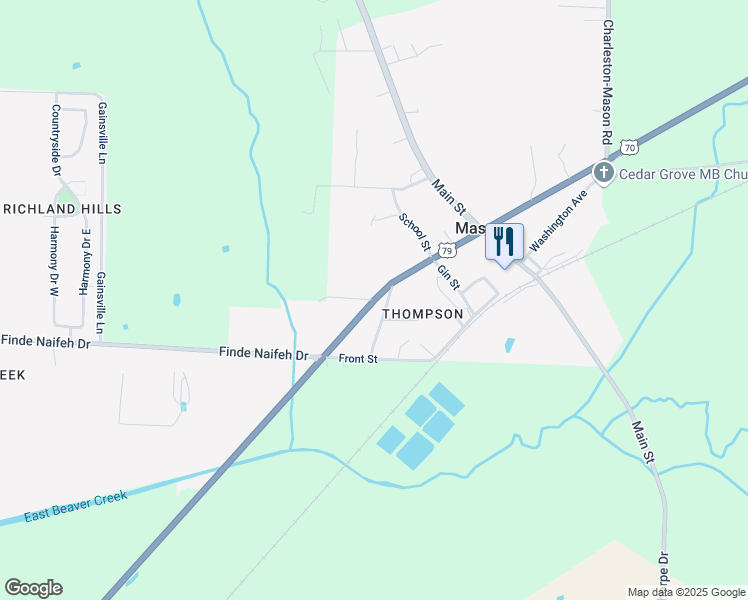map of restaurants, bars, coffee shops, grocery stores, and more near Route 59 in Mason