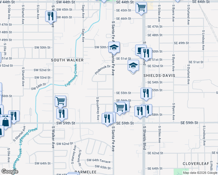 map of restaurants, bars, coffee shops, grocery stores, and more near 17 Southwest 55th Street in Oklahoma City