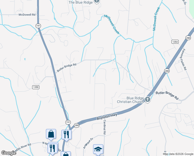 map of restaurants, bars, coffee shops, grocery stores, and more near 161 Foxhall Road in Mills River