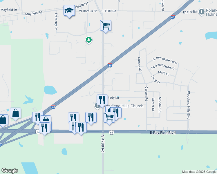 map of restaurants, bars, coffee shops, grocery stores, and more near 146-200 Davis Lane in Roland