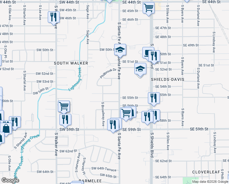 map of restaurants, bars, coffee shops, grocery stores, and more near 17 Southwest 55th Street in Oklahoma City