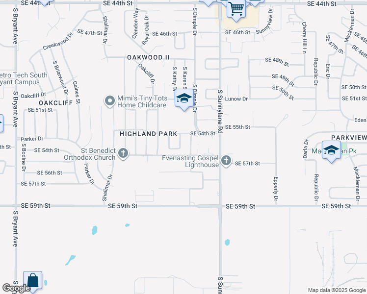 map of restaurants, bars, coffee shops, grocery stores, and more near 5520 S Karen St in Oklahoma City