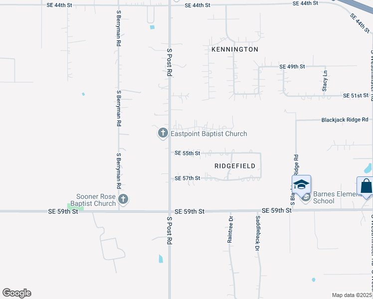 map of restaurants, bars, coffee shops, grocery stores, and more near 10041 Southeast 55th Street in Oklahoma City