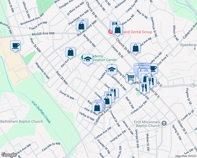 map of restaurants, bars, coffee shops, grocery stores, and more near 146 Franklin Avenue Northwest in Concord