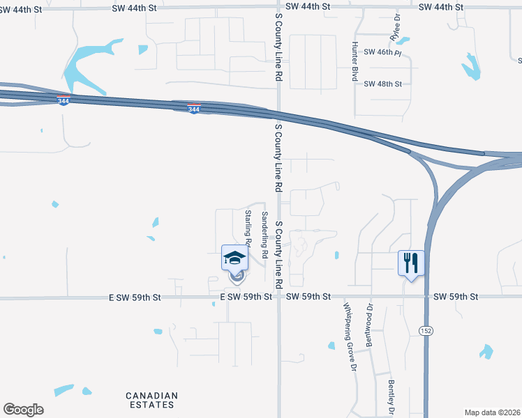 map of restaurants, bars, coffee shops, grocery stores, and more near 5605 Sanderling Road in Oklahoma City