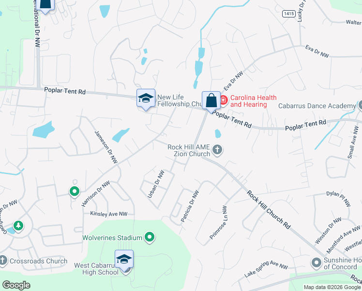 map of restaurants, bars, coffee shops, grocery stores, and more near 3820 Sarah Dr NW in Concord