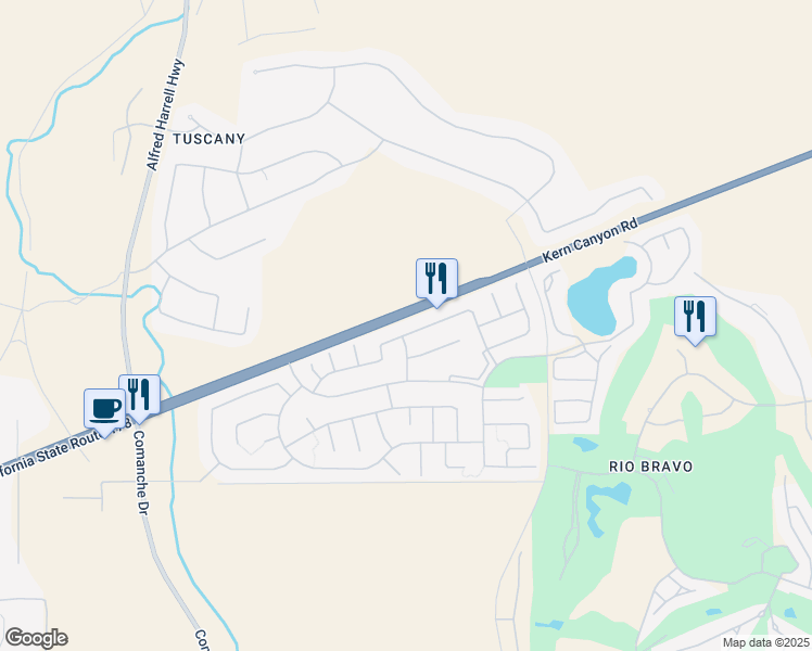 map of restaurants, bars, coffee shops, grocery stores, and more near 14006 Sandstone Peak Drive in Bakersfield