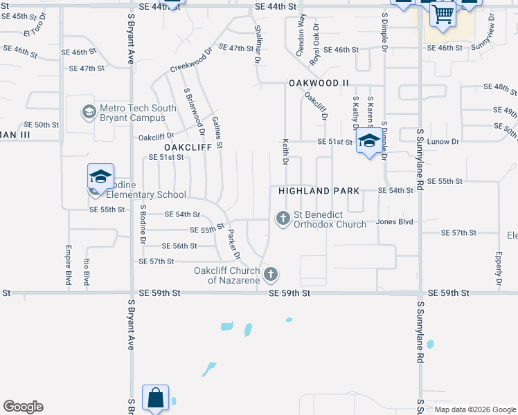 map of restaurants, bars, coffee shops, grocery stores, and more near 5513 Evanbrook Terrace in Oklahoma City