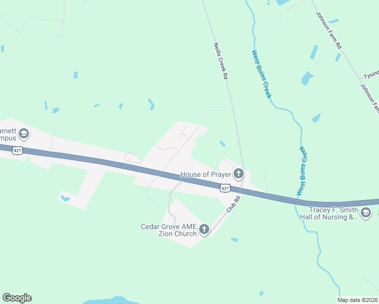 map of restaurants, bars, coffee shops, grocery stores, and more near 152 Cedar Grove School Road in Lillington