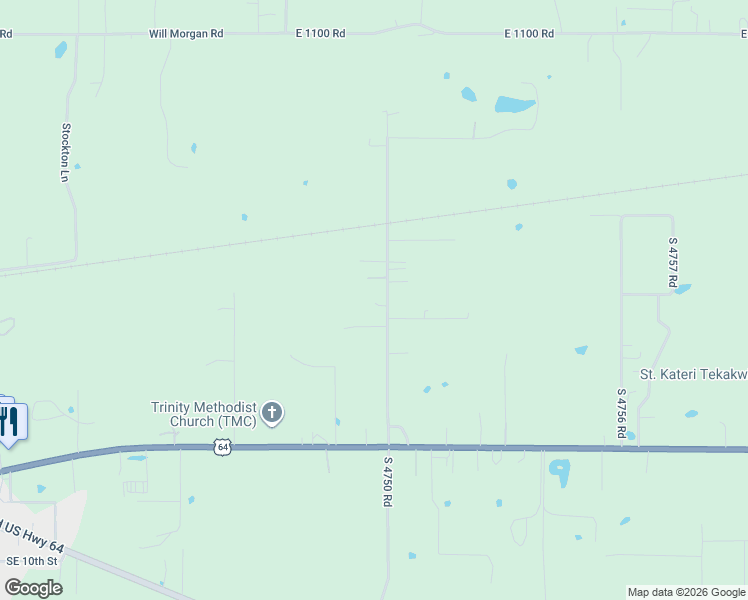 map of restaurants, bars, coffee shops, grocery stores, and more near 110694 South 4750 Road in Muldrow
