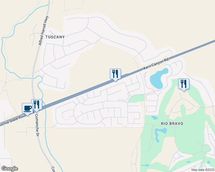 map of restaurants, bars, coffee shops, grocery stores, and more near 14006 Sandstone Peak Drive in Bakersfield