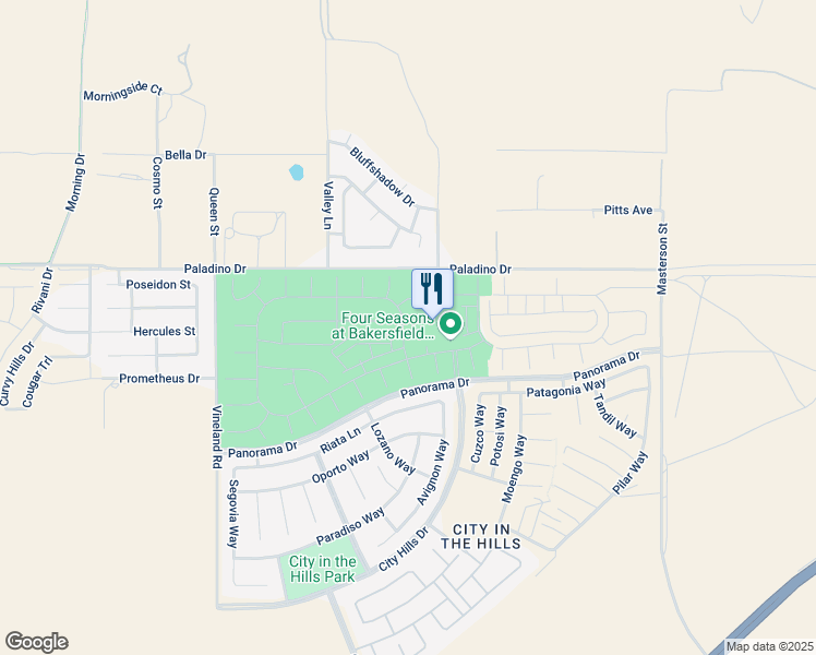 map of restaurants, bars, coffee shops, grocery stores, and more near 6217 Barcelona Drive in Bakersfield