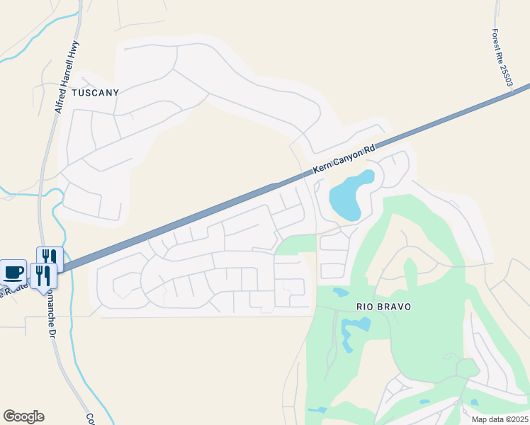 map of restaurants, bars, coffee shops, grocery stores, and more near 6216 Pinion Ranch Road in Bakersfield