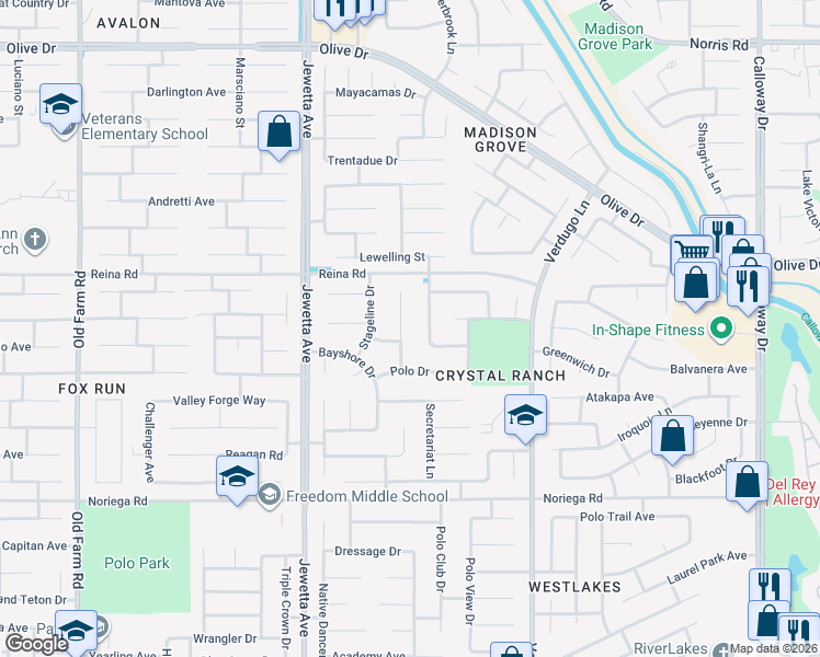 map of restaurants, bars, coffee shops, grocery stores, and more near 5604 Danbury Court in Bakersfield