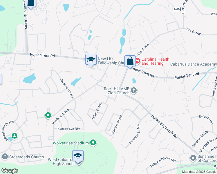 map of restaurants, bars, coffee shops, grocery stores, and more near 3820 Sarah Drive Northwest in Concord