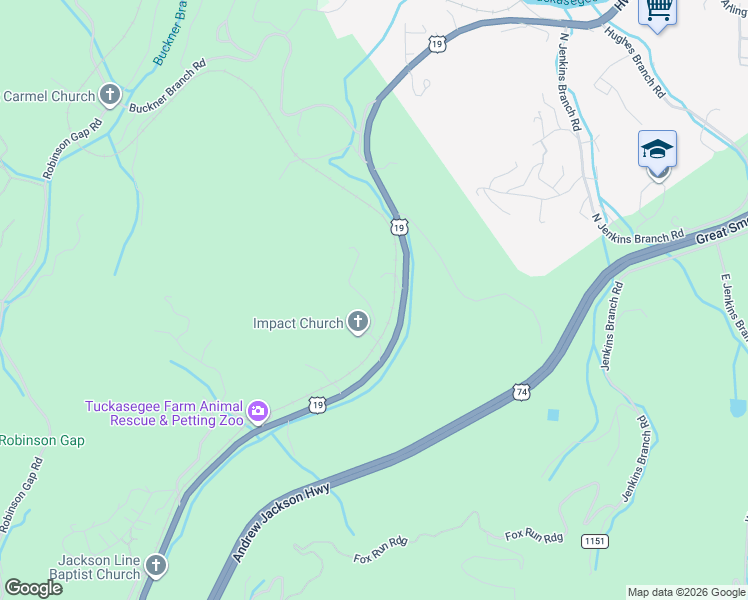 map of restaurants, bars, coffee shops, grocery stores, and more near 1744 U.S. 19 in Bryson City